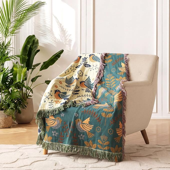 LUTBM Boho Throw Blanket for Bed 100% Cotton Soft Quilt Summer Lightweight - Image 4