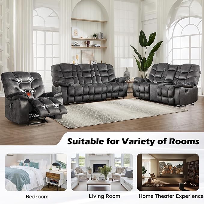 HAOMARKETS 3 Pieces Recliner Sofa Furniture Set, Include 2 Power Recliner Chairs - Image 7