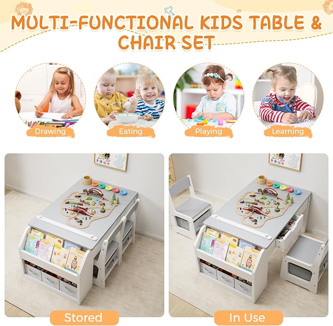 5-in-1 Kids Art Table and Chairs, Toddler Table and Chair Set, Craft Play Desk - Image 7