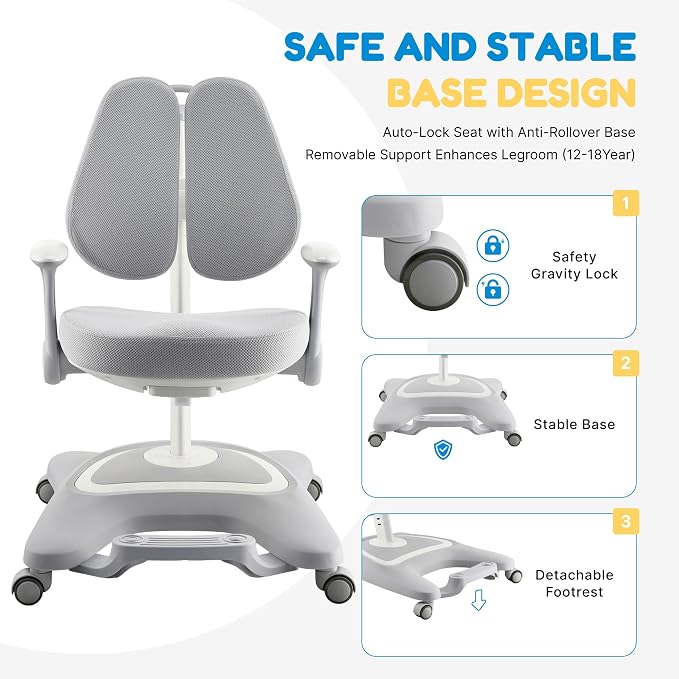 ERIYA Kids Desk Chair, Ergonomic Chair: Height-Adjustable, Double Back Support - Image 4