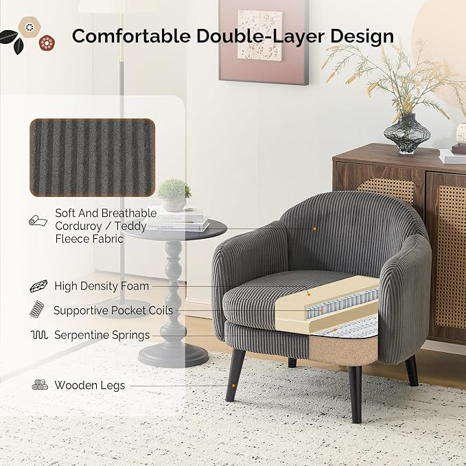 VINGLI 30.3" Wide Modern Barrel Accent Armchairs Set of 2 - Image 3