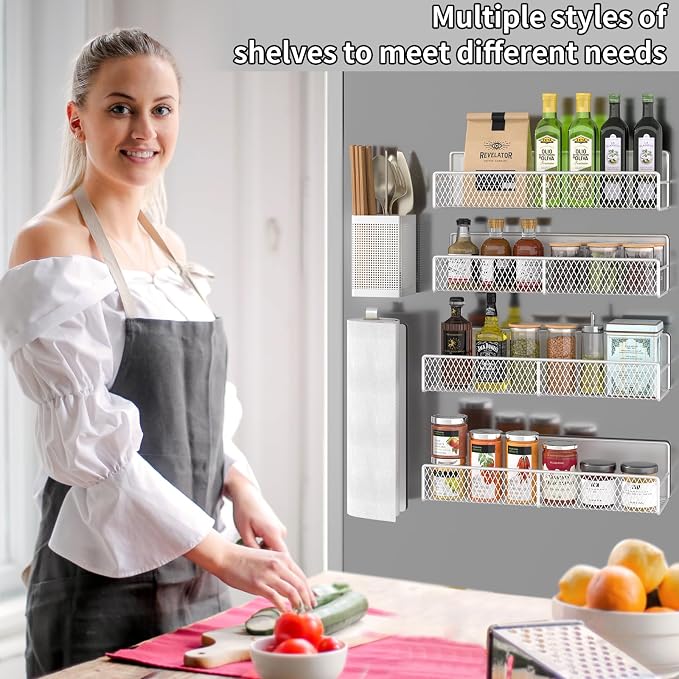 Magnetic Spice Rack for Refrigerator, 6 Pack Metal Magnetic Shelf White - Image 6