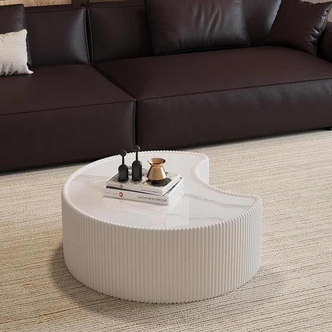 29.53" Marble Coffee Table, Modern Creative Moon Coffee Table - Image 3