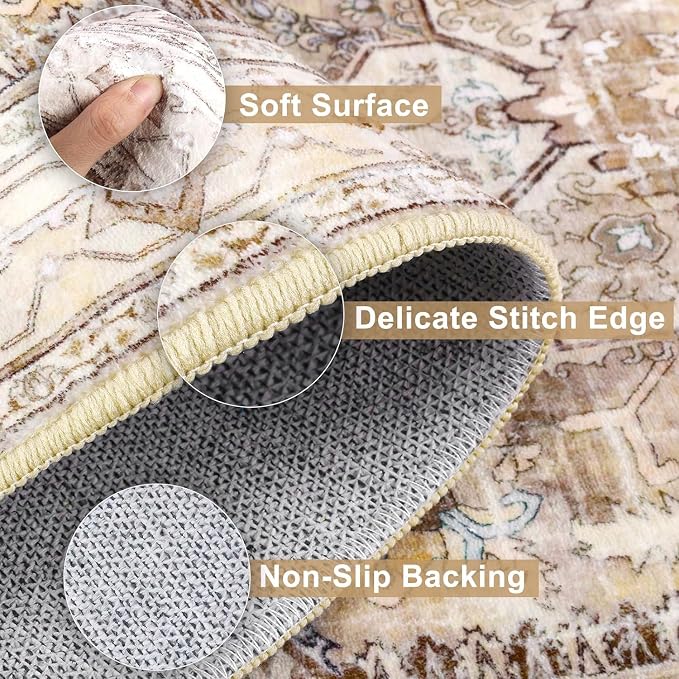 Yamaziot Washable Runner Rug, 2x10 Non-Slip Boho Vintage Hallway Rug Runner - Image 3