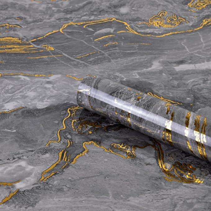 Grey Gold Marble Contact Paper for Countertops A Set of 15.7" X 472"Glossy Peel by Biyoeepeelstickwallpaper