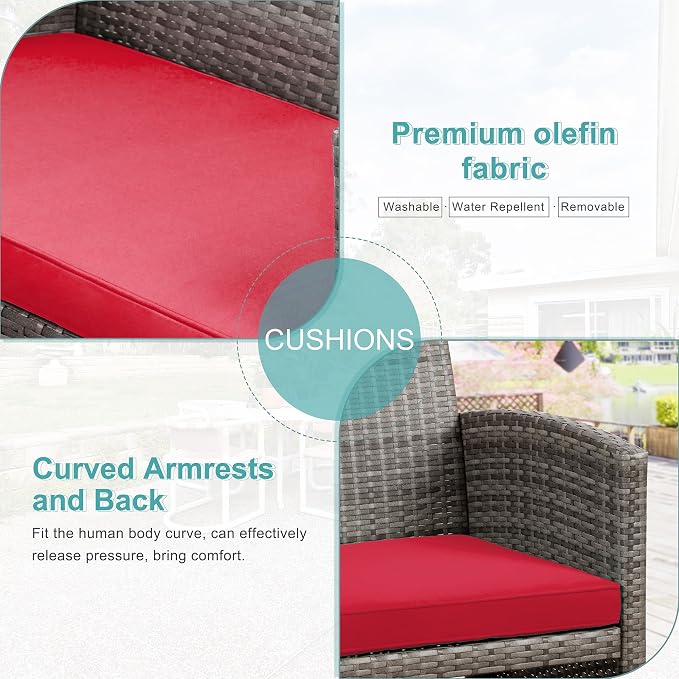 SUNLEI 4 Pcs Outdoor Patio Furniture Sets, Rattan Chair Wicker Conversation Set - Image 3