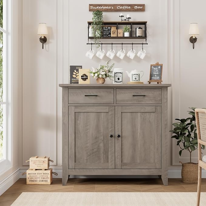 HORSTORS Kitchen Storage Cabinet, Modern Farmhouse Buffet Cabinet - Image 4