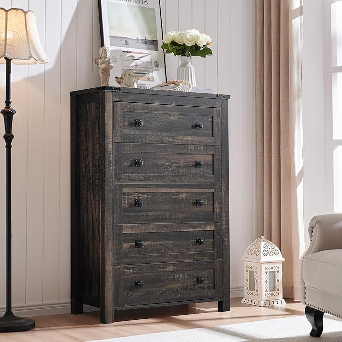 T4TREAM Farmhouse 5 Drawers Dresser Chests by T4TREAMFurniture