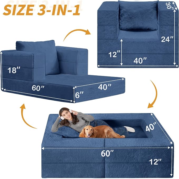 Futon Sofa Bed with Pillow, 3-in-1 Sleeper Sofa Bed with Removable Cover - Image 3