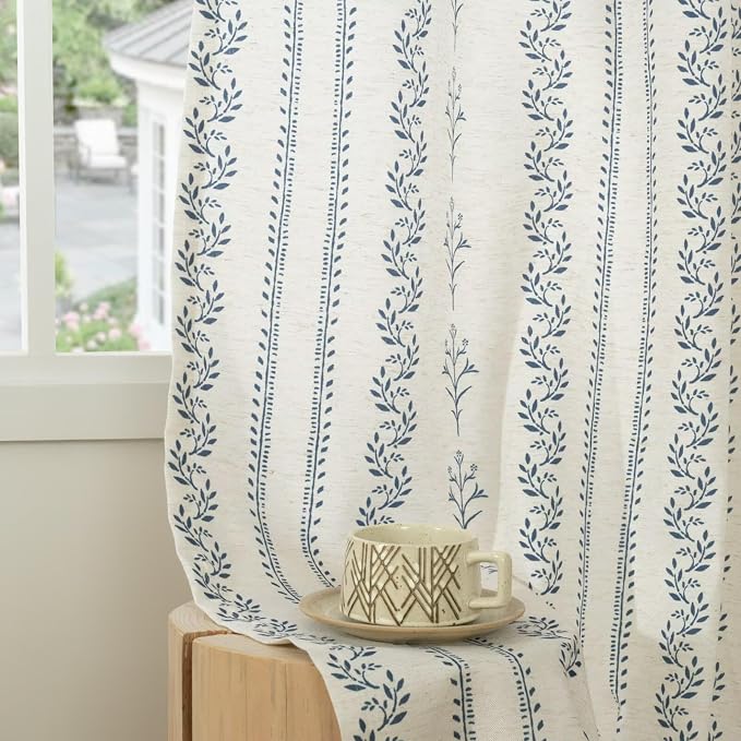BGment Navy Blue Vintage Floral French Country Curtains 96 Inch Length - Image 8
