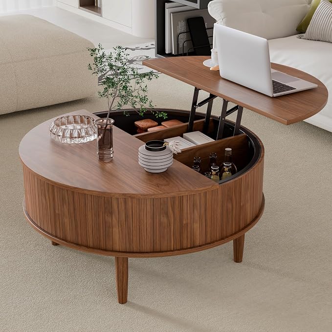 Round Fluted Lift Top Coffee Table by Boweniog