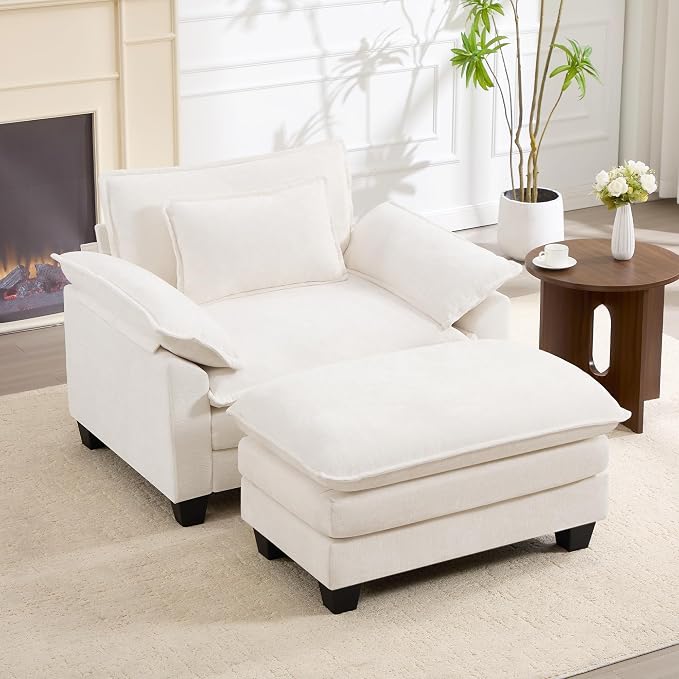 Oversized Accent Chair with Ottoman Set of 2, Upholstered Armchair with Extra - Image 3