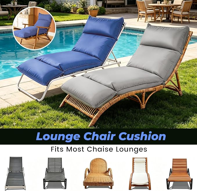 Outdoor Chaise Lounge Chair Cushion, Waterproof Non-Slip Patio Chaise Lounge - Image 6