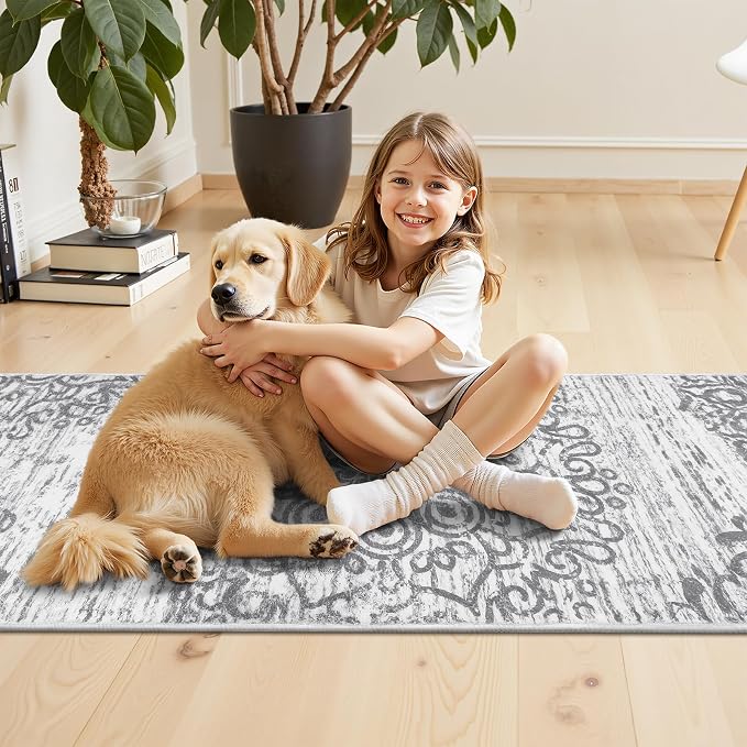 HEBE Hallway Runner Rug 3'x12' Washable Vintage Distressed Area Rugs Non Slip - Image 5
