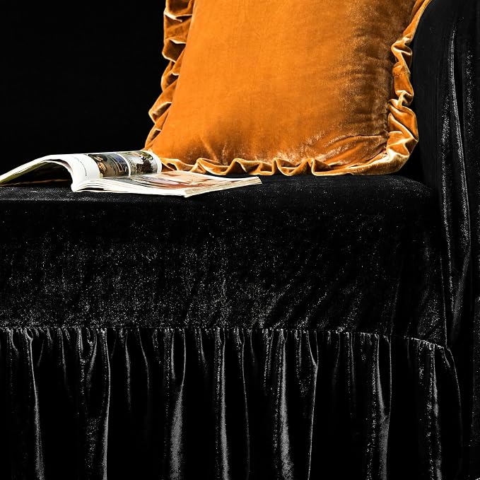 GLORY SEASON Velvet Sofa Cover Soft Decorative Luxurious Solid Exquisite Ruffle - Image 6