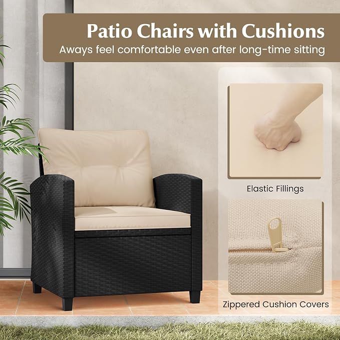 Tangkula 3 Piece Patio Furniture Set, Rattan Conversation Set w/Soft Seat & - Image 6