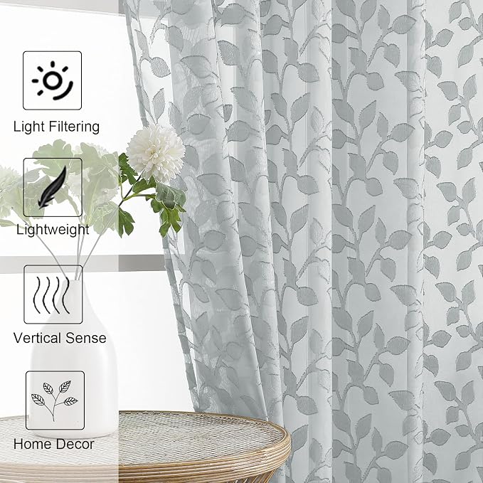 Chyhomenyc Extra Long Light Grey Sheer Curtains 120 Inch Length 2 Panels Set - Image 6
