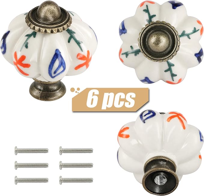 Ivory Pumpkin Knobs 6 Pack Ceramic Cabinet Knobs Vintage Drawer Pulls - Image 2