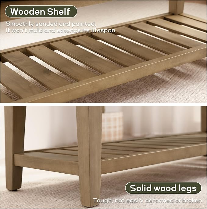 HUIMO Entryway Shoe Bench with Cushion, End of Bed Bench, Upholstered Bench - Image 7