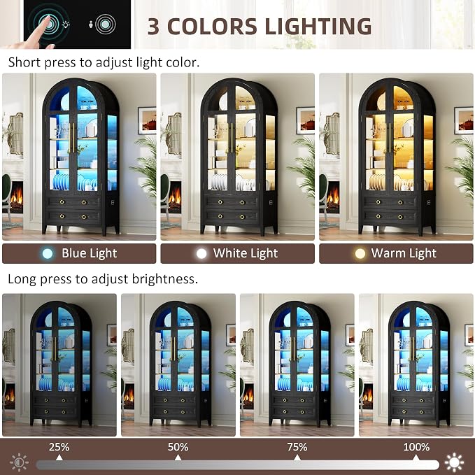 Vlsrka 71" Arched Curio Cabinet - Image 4