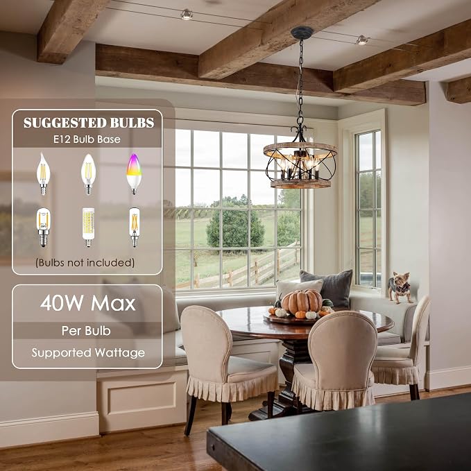 15.7" Farmhouse Chandelier, 5-Light Rustic Drum Chandelier Light Fixture Over - Image 4