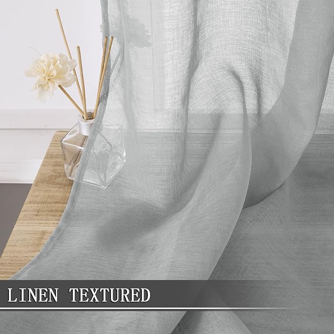 Tollpiz Sheer Curtains Linen Textured Bedroom Curtain Sheers Light Filtering - Image 2