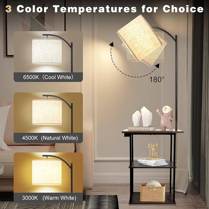 PESRAE Floor Lamp with Table, End Tables with Charging Station, 3 Color - Image 3
