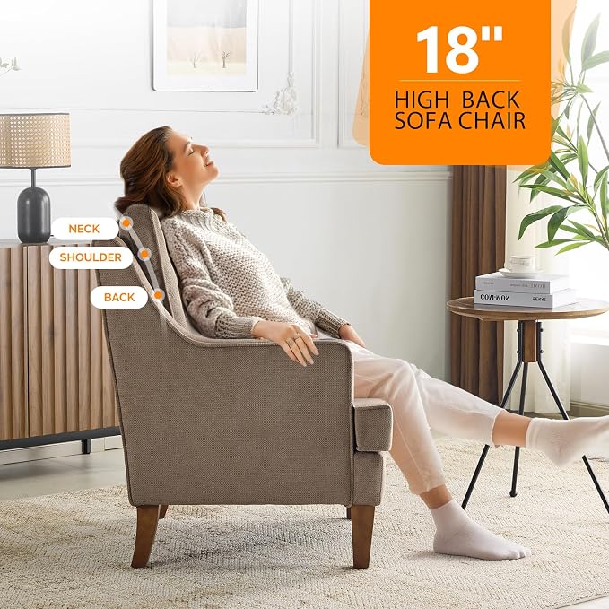 VINGLI Light Brown Mid-Century Accent Chairs Set of 2, Upholstered Armchair - Image 4