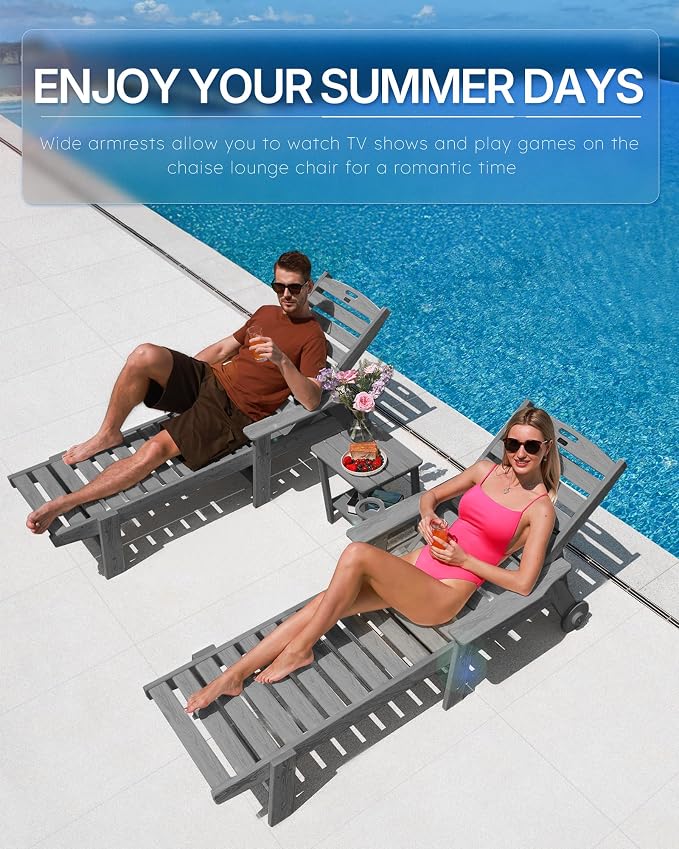 Patio Chaise Lounge Chair Set of 2, Oversize Lounge Chairs - Image 3