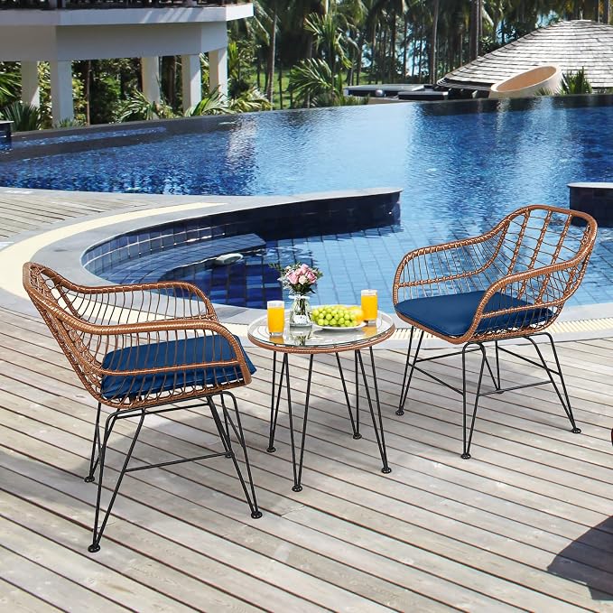 Tangkula 3 Pieces Patio Conversation Bistro Set, Outdoor Wicker Furniture - Image 3