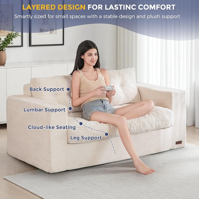 MAXYOYO Loveseat Sofa Couch, Upholstered Bean Bag Chair Cloud 2-Seat - Image 7
