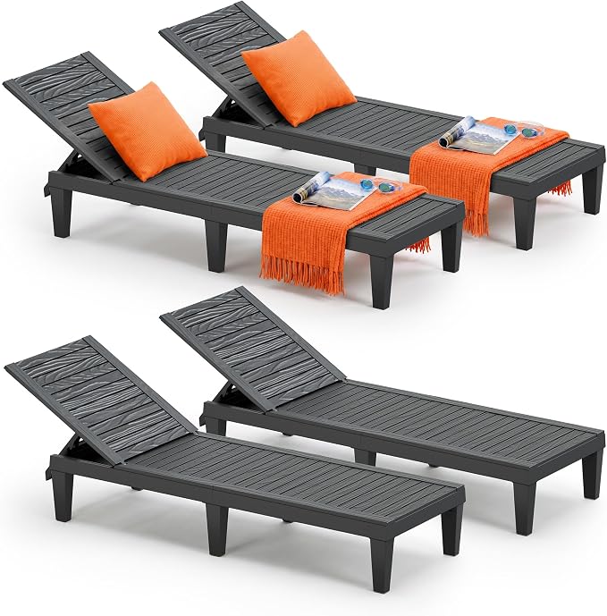 Outdoor Chaise Lounge Chairs Set of 4, 5-Position Adjustable Heavy Duty Tanning by NBYSGO