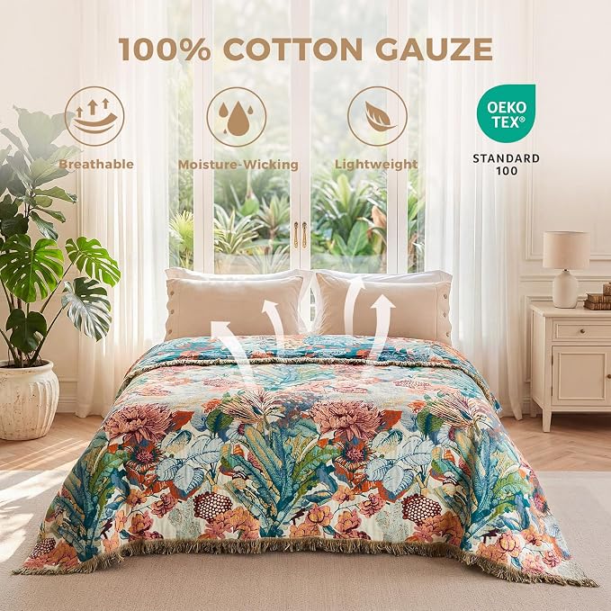 LUTBM Boho Throw Blanket for Bed Cotton Summer Blankets Twin Size for Bedroom - Image 2