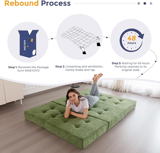 MAXYOYO 6" Folding Sofa Bed for Floor, Tufted Tri-Fold Floor Mattress - Image 7