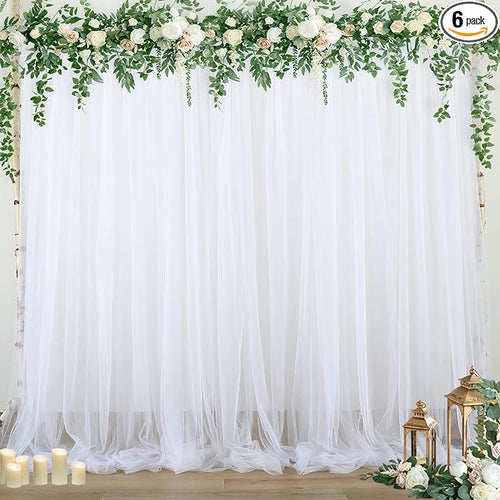 6 Panels White Sheer Tulle Backdrop Curtains by Suppromo