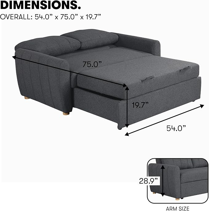 Serta Galway 66.5" Convertible Sleeper Loveseat, Full Size, Dreamcoil Comfort - Image 6