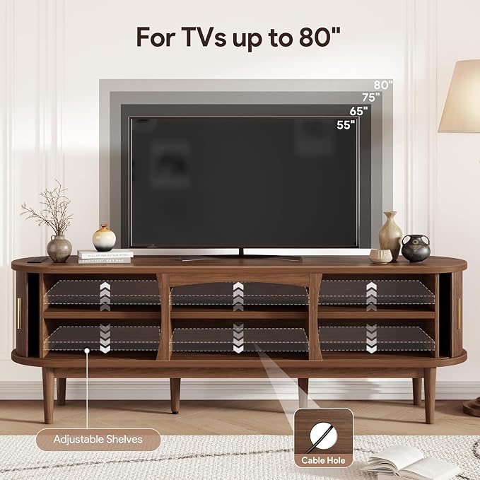 Decofy Mid Century TV Stand for TVs up to 80 Inches, Entertainment Center - Image 3