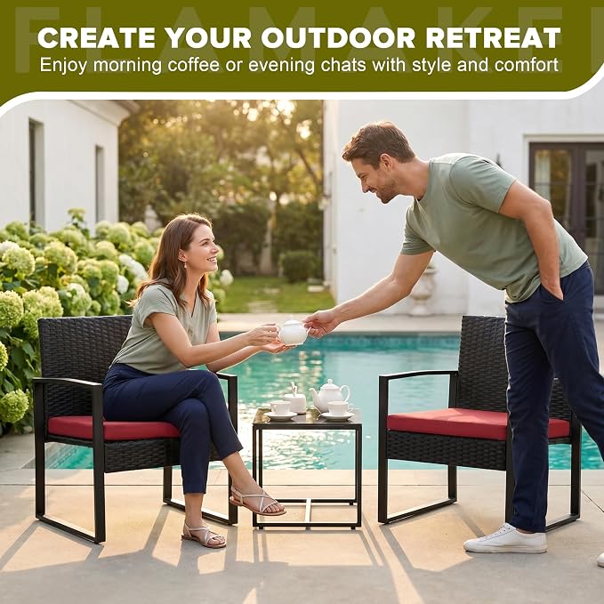 Flamaker 3 Pieces Wicker Patio Furniture Outdoor Modern Rattan Chair - Image 7