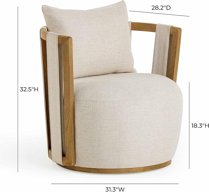 First of a Kind Swivel Chair in Cream Linen - Image 2