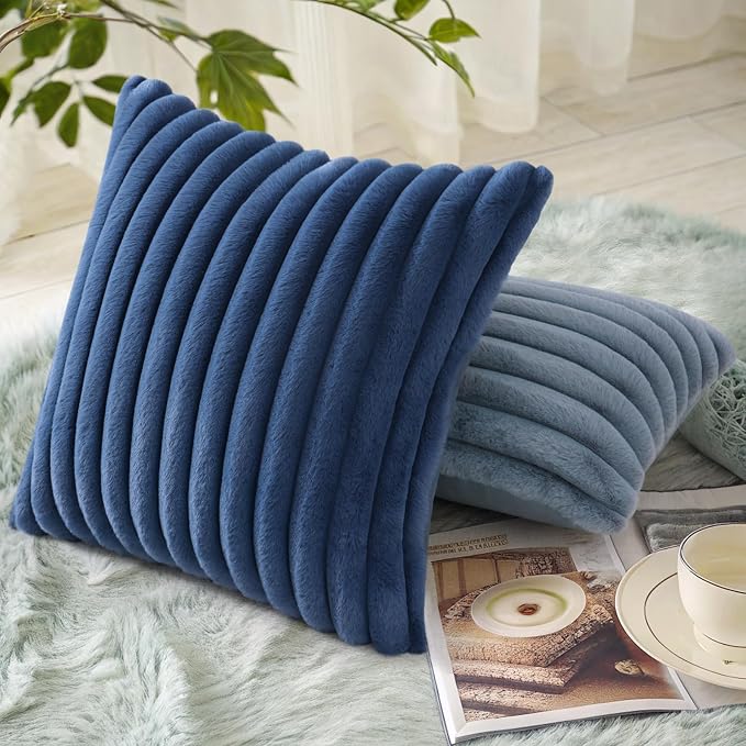 decorUhome Cozy Faux Fur Throw Pillow Covers 24x24 Set of 2 Decorative Soft - Image 4