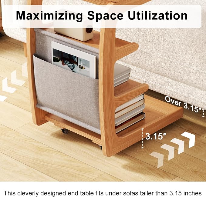 AQIMUELE Wooden C-Shaped End Table, Couch Desk - Image 5