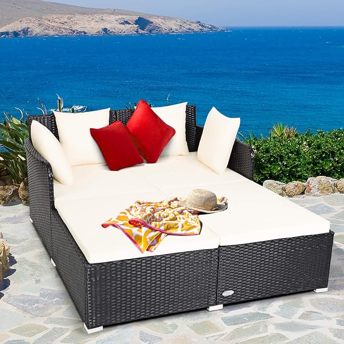 Tangkula Outdoor Rattan Daybed, Wicker Furniture - Image 4