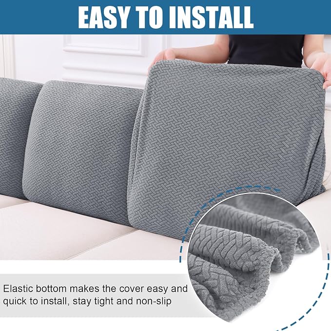 Smiry Waterproof Couch Cushion Covers, Stretch Jacquard Thick Sofa Cushion - Image 4
