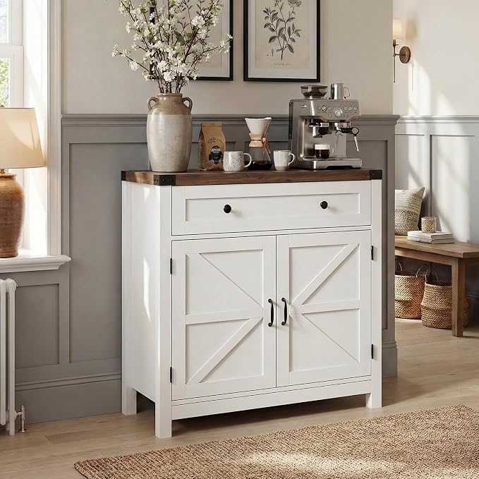 HOSTACK Coffee Bar Cabinet, Kitchen Storage Cabinet, Modern Farmhouse Buffet - Image 4