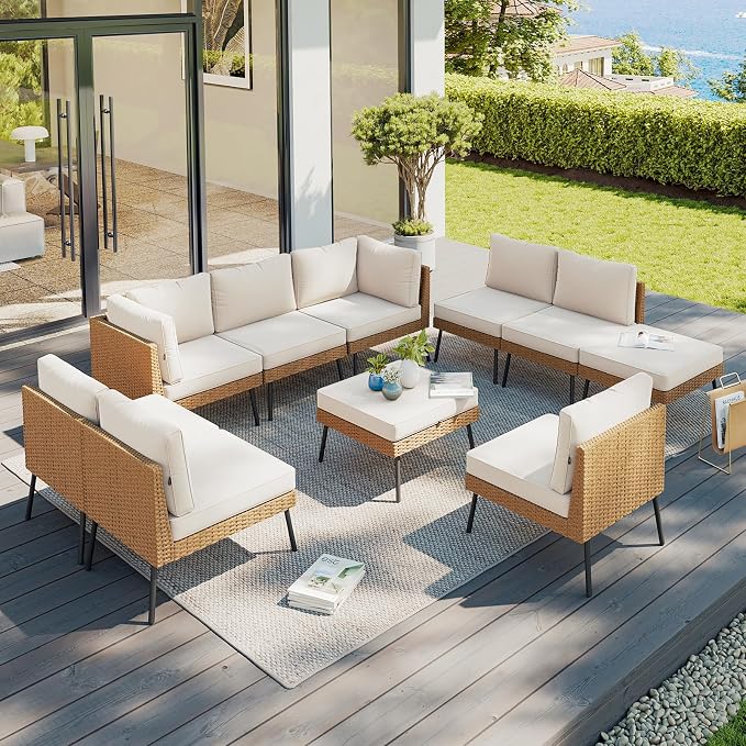 Aoxun 10 Piece Patio Furniture Set, 10 Seats Outdoor Sectional Sofas - Image 6
