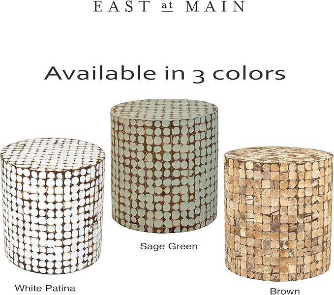 East at Main Boho Side Table Nightstand – White Coconut Shell End Table - Image 11
