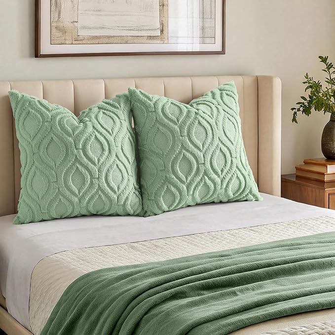 decorUhome Throw Pillow Covers 26x26 Inch Set of 2, Soft Plush Faux Wool Sage - Image 7