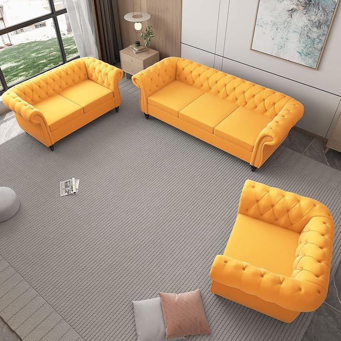 Living Room Chair, Modern Velvet Chesterfield Sofa Chair, Mid Century Single - Image 7