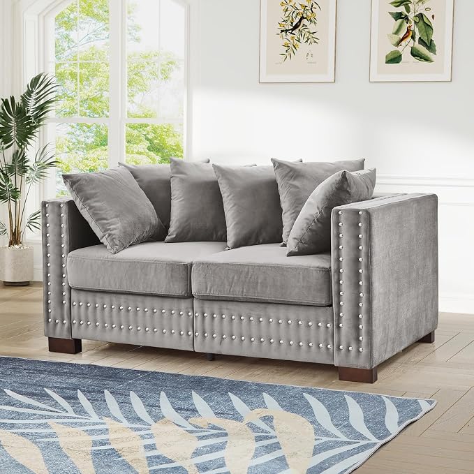2 Pieces Velvet Couch and Loveseat Sets, Mid Century Modern Couch - Image 9