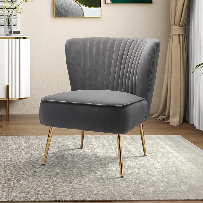 HULALA HOME Velvet Accent Chair, Modern Upholstered Cute Side Chair - Image 9